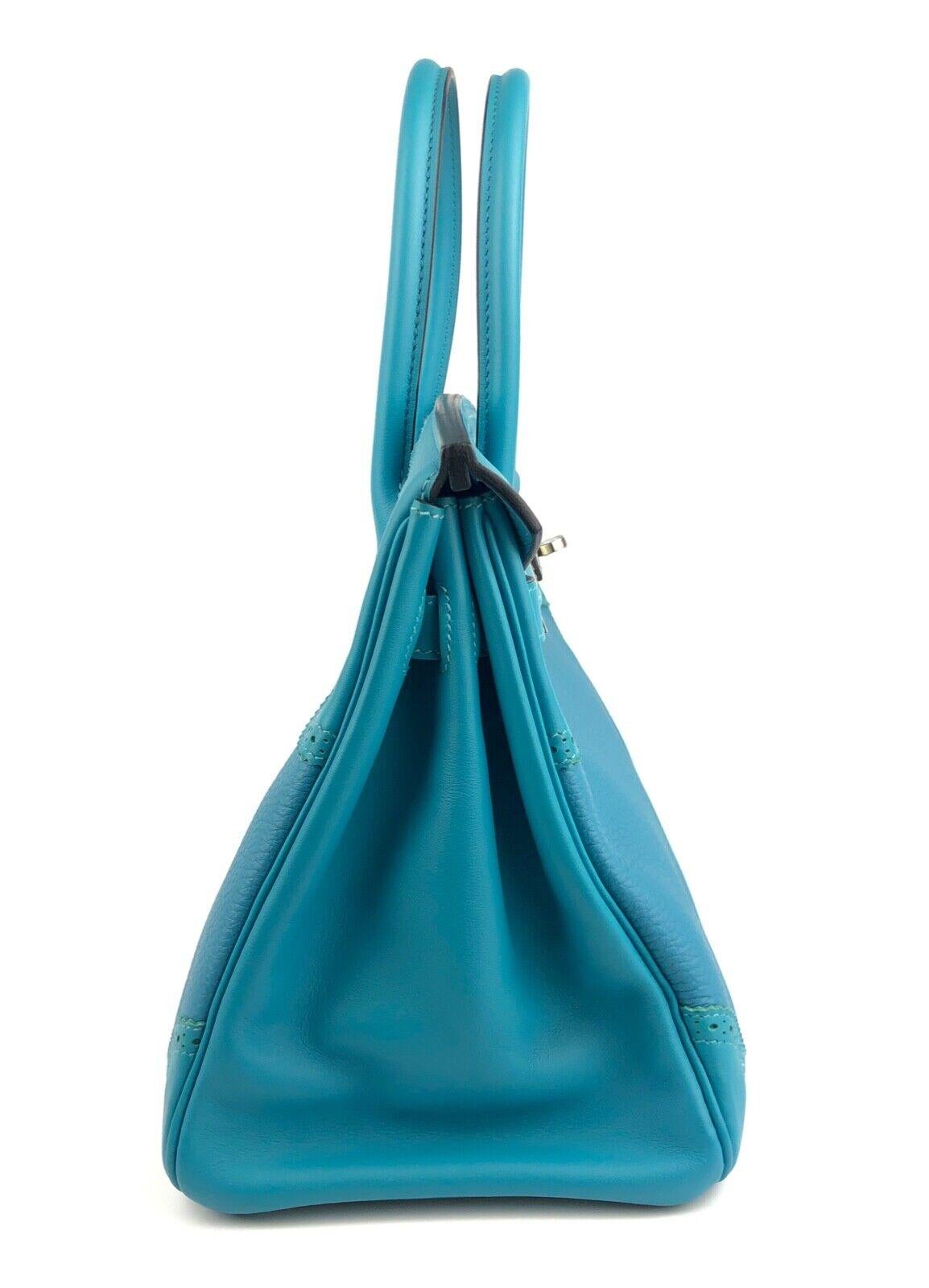 Hermes Birkin 30 Ghillies Turquoise Blue Leather Palladium Hardware 3