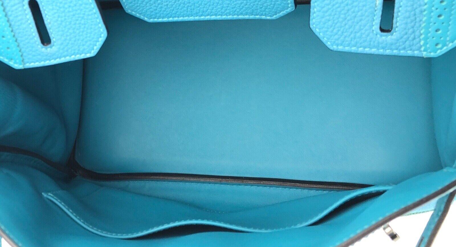 Hermes Birkin 30 Ghillies Turquoise Blue Leather Palladium Hardware  For Sale 4