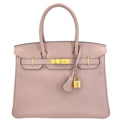 Hermès Birkin 30 Glycine Clemence Dusty Pink Beige Tote Bag 68073