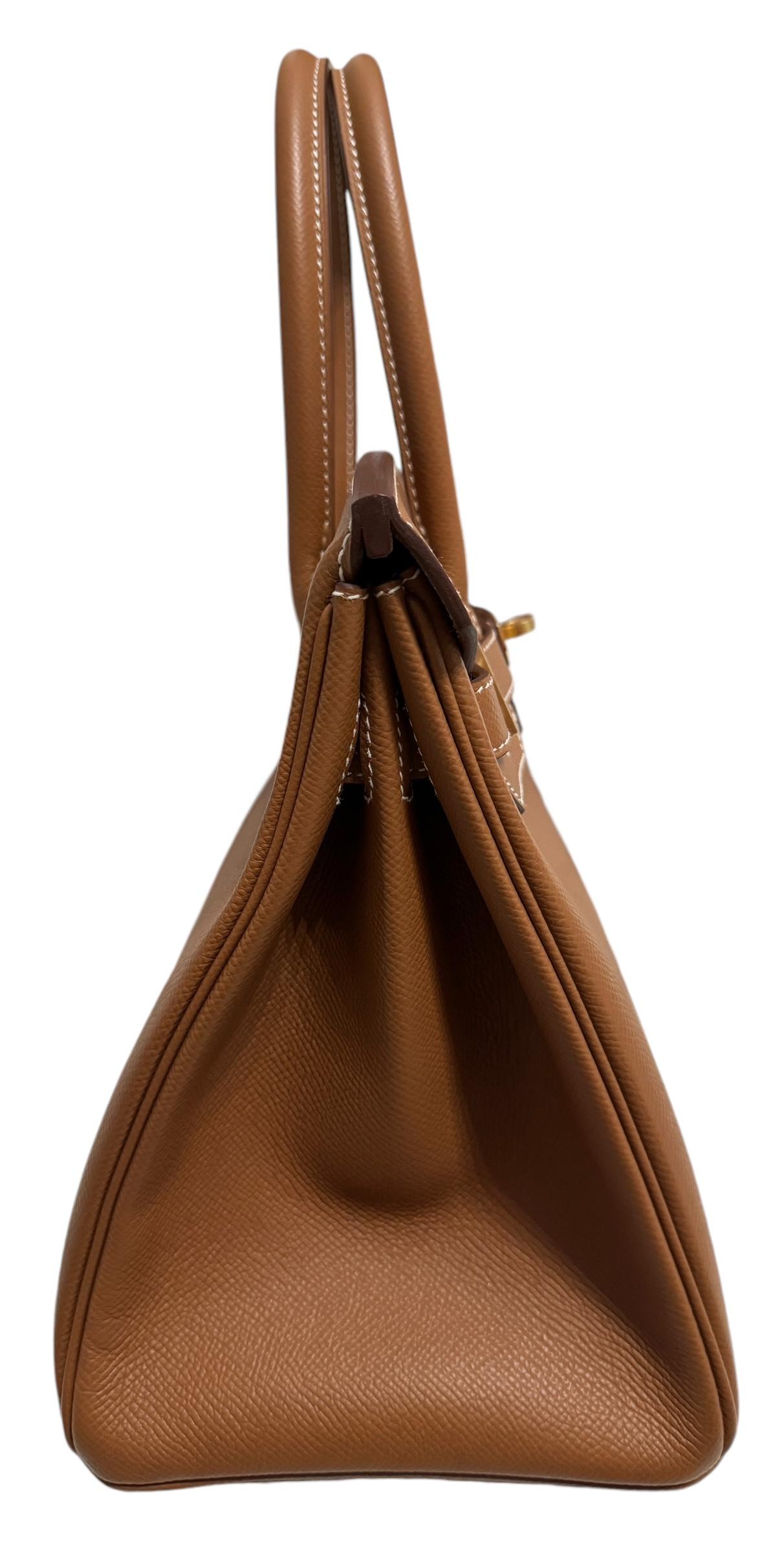 Hermes Birkin 30 Oro Camel Tan Epsom Cuero Herrajes de Oro RARO 2