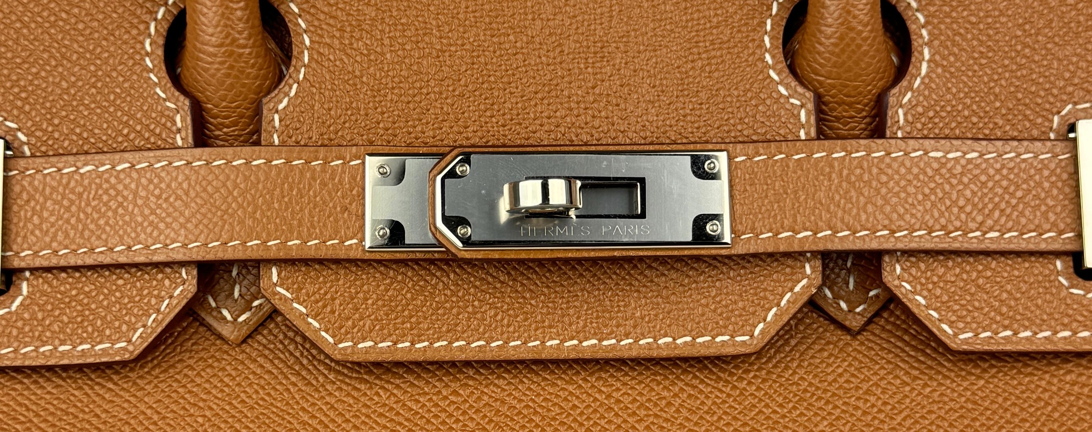 Rare and One of the most coveted colors. Hermes Birkin 30 Gold Epsom Leather Palladium Hardware . Pristine Condition with Plastic on Hardware. 2018 C Stamp.

Please keep in mind that this is a pre owned item, the bag has been carried before, unless