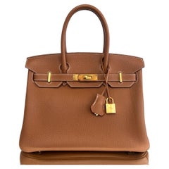 Hermès - Sac Birkin 30 en cuir Togo brun doré et accessoires dorés