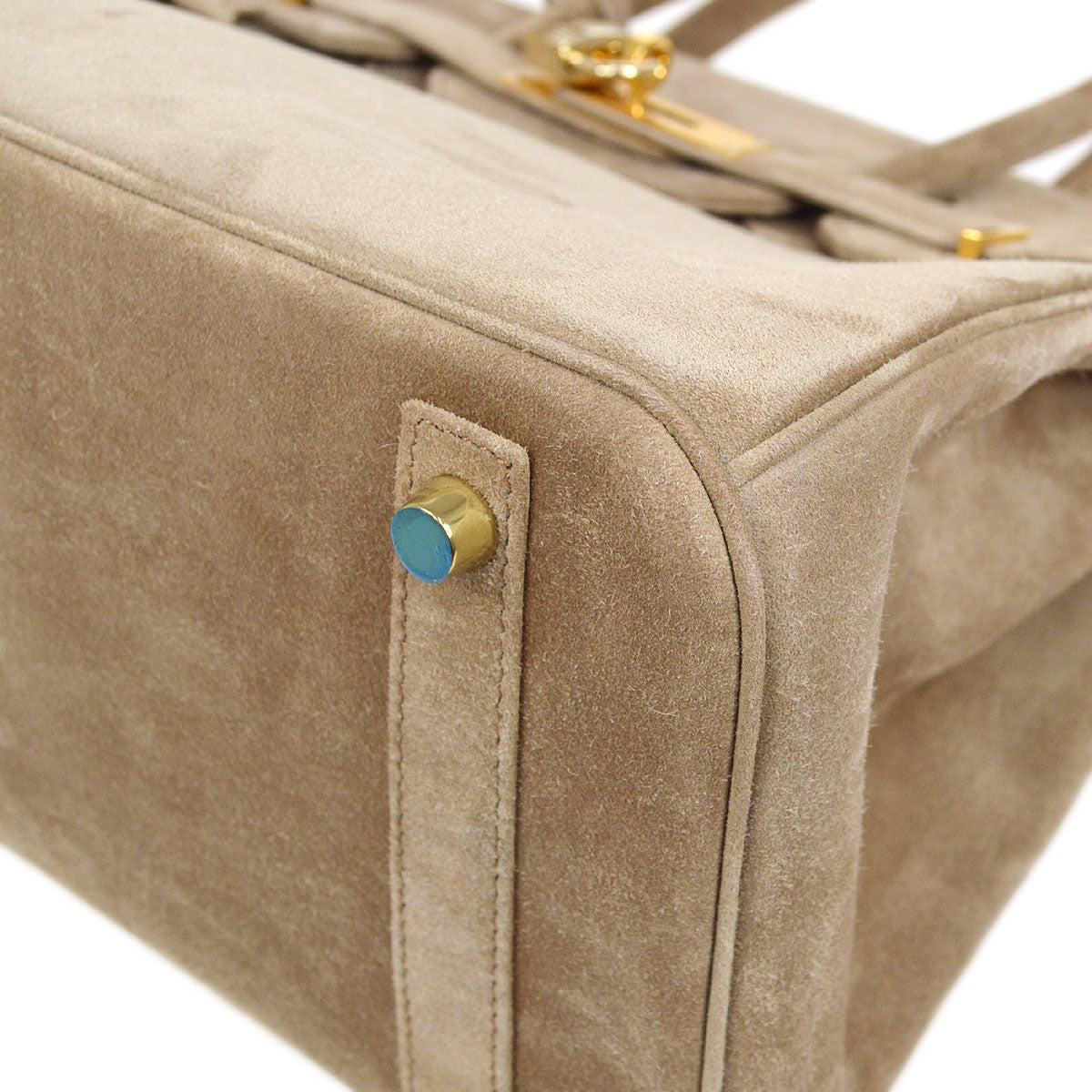 HERMES Birkin 30 Gray Doblis Suede Gold Hardware Top Handle Satchel Tote Bag In Good Condition In Chicago, IL