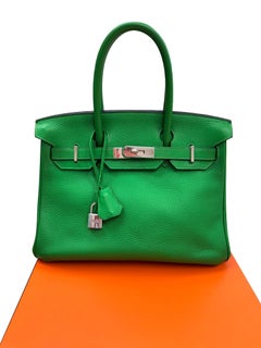 Hermès Birkin 30 Green Bamboo Togo Leather Palladium Hardware Handbag