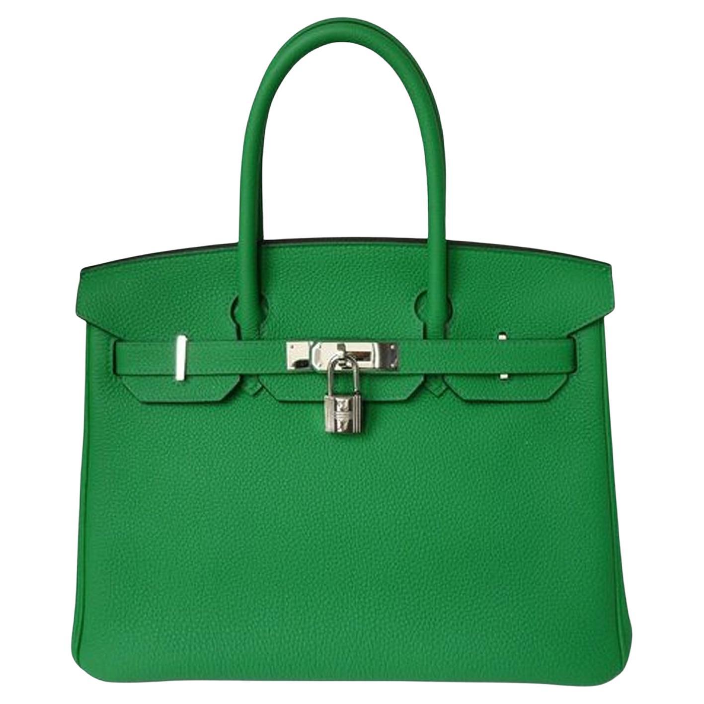 Hermès Birkin 30 Green Bamboo Togo Leather Palladium Hardware Handbag