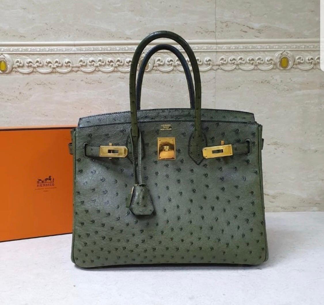 Hermes Birkin 30 Green Oistrich Leather Bag at 1stDibs | pink and green ...