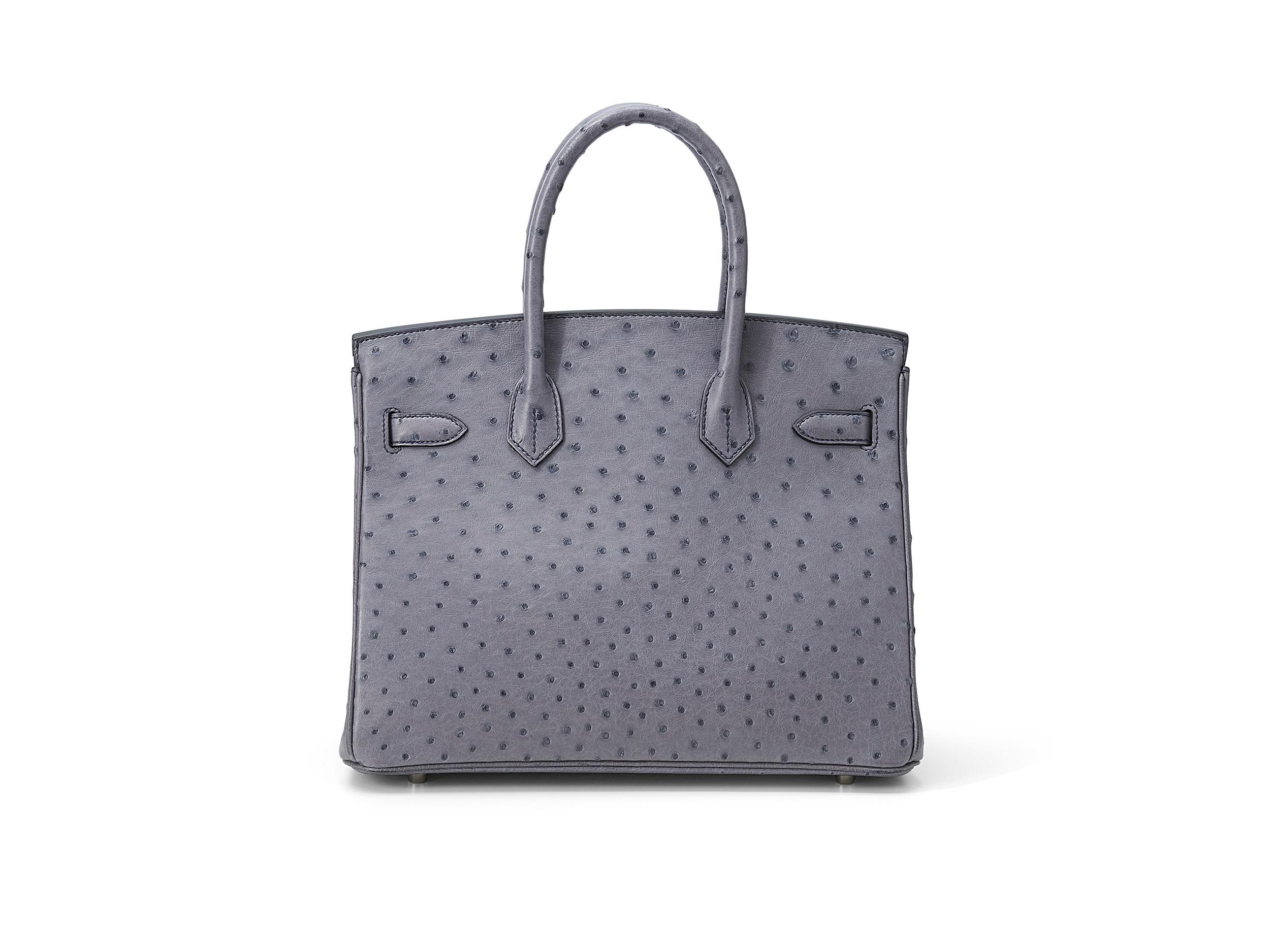 Gray Hermès Birkin 30 Gris Agathe Ostrich Palladium Hardware For Sale