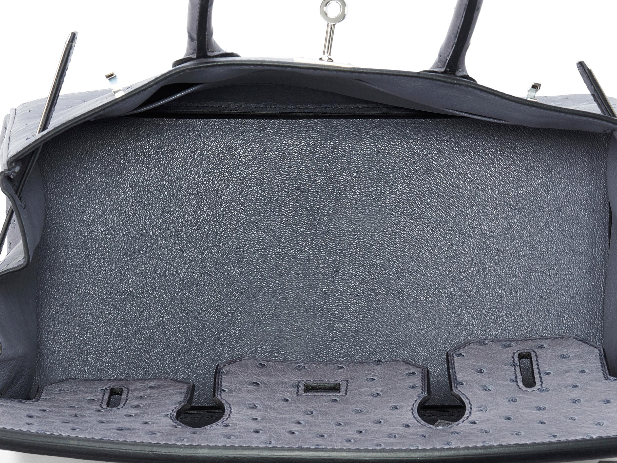 Hermès Birkin 30 Gris Agathe Ostrich Palladium Hardware For Sale 3