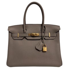 Hermes Birkin 30 Gris Asphalt Gray Togo Leather Gold Hardware Top Handle Bag
