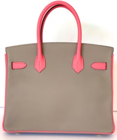 Hermes Birkin 30 Gris Asphalt Rose Azalee Epsom Handbag