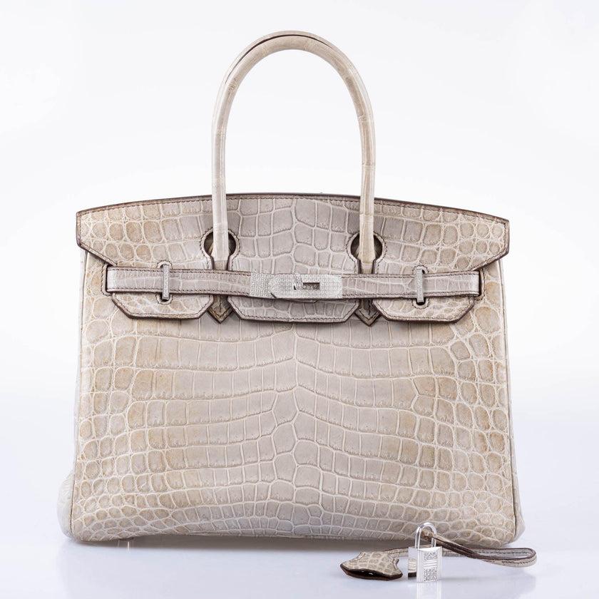 Hermès Birkin 30 Gris Cendre Himalaya Niloticus Crocodile 18K White Gold & Diamond Hardware

The Himalayan Birkin, inspired by the majestic snow-capped Himalayan range, sits atop the hierarchy of Hermès' Birkin collection. Within this elite
