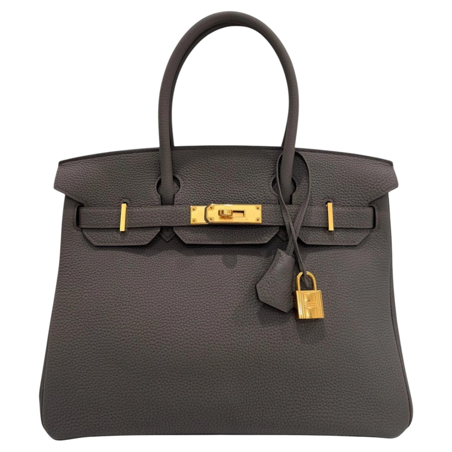 Hermes Birkin 30 Gris Etain Gray Togo Leather Gold Hardware Top Handle Bag