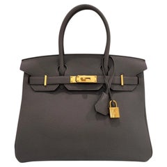 Hermes Birkin 30 Gris Etain Gray Togo Leather Gold Hardware Top Handle Bag