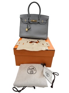 Hermès Birkin 30 Gris Mouette Togo Pelle Borsa con Hardware Oro Con Adesivi