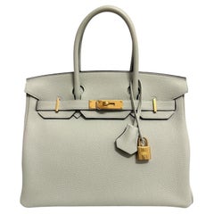 Hermes Birkin 30 Gris Neve Togo Leather Gold Hardware Handbag Top Handle Bag