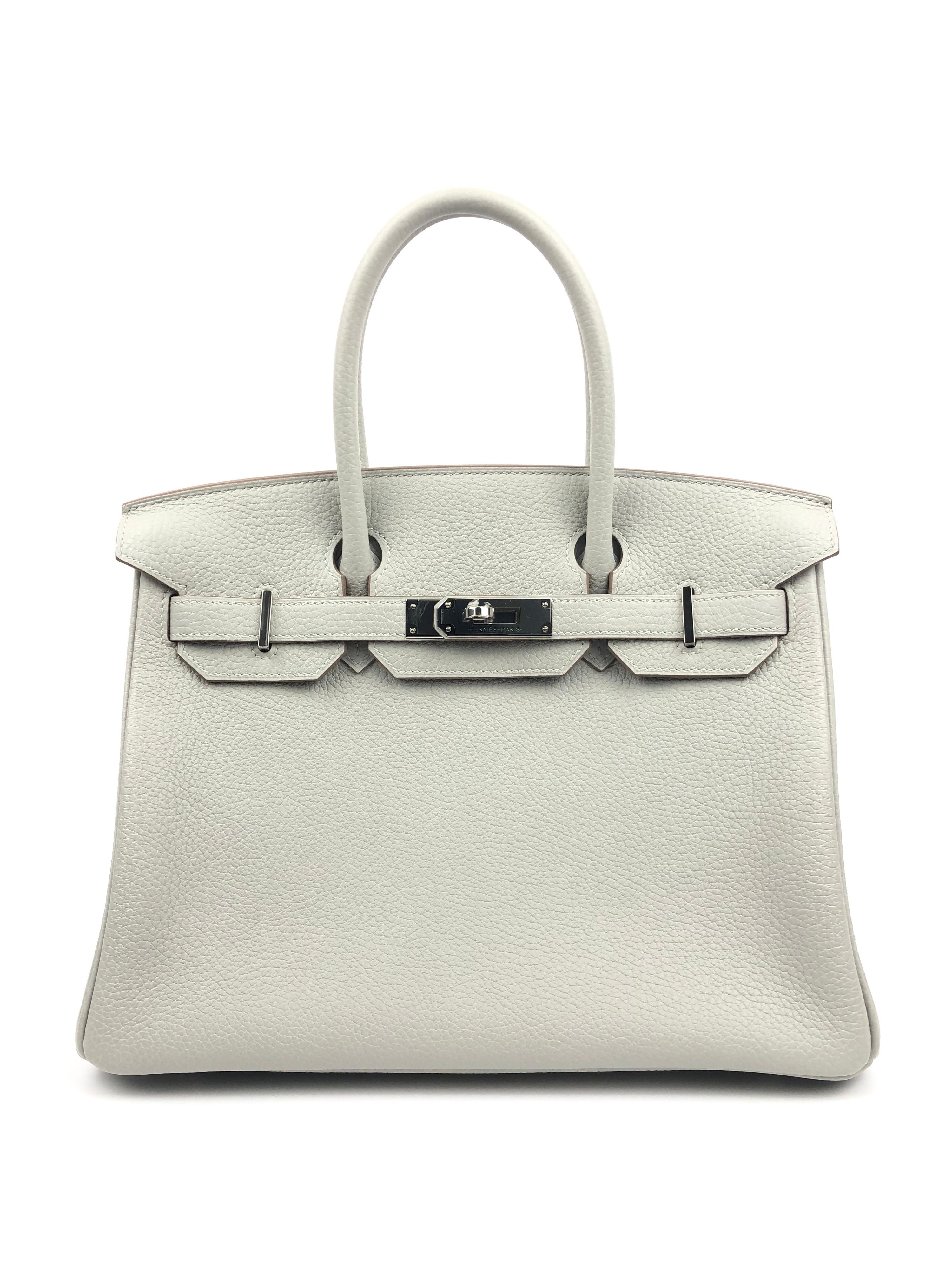 New Hermes Birkin 30 Gris Perle Pearl Gray Palladium Hardware. C Stamp 2018. From collectors closet Has been displayed but never carried out.

Shop with Confidence from Lux Addicts. Authenticity Guaranteed! 