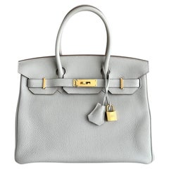 Hermes Birkin 30 Gris Perle Pearl Gray Togo Leather Gold Rare Top Handle Bags