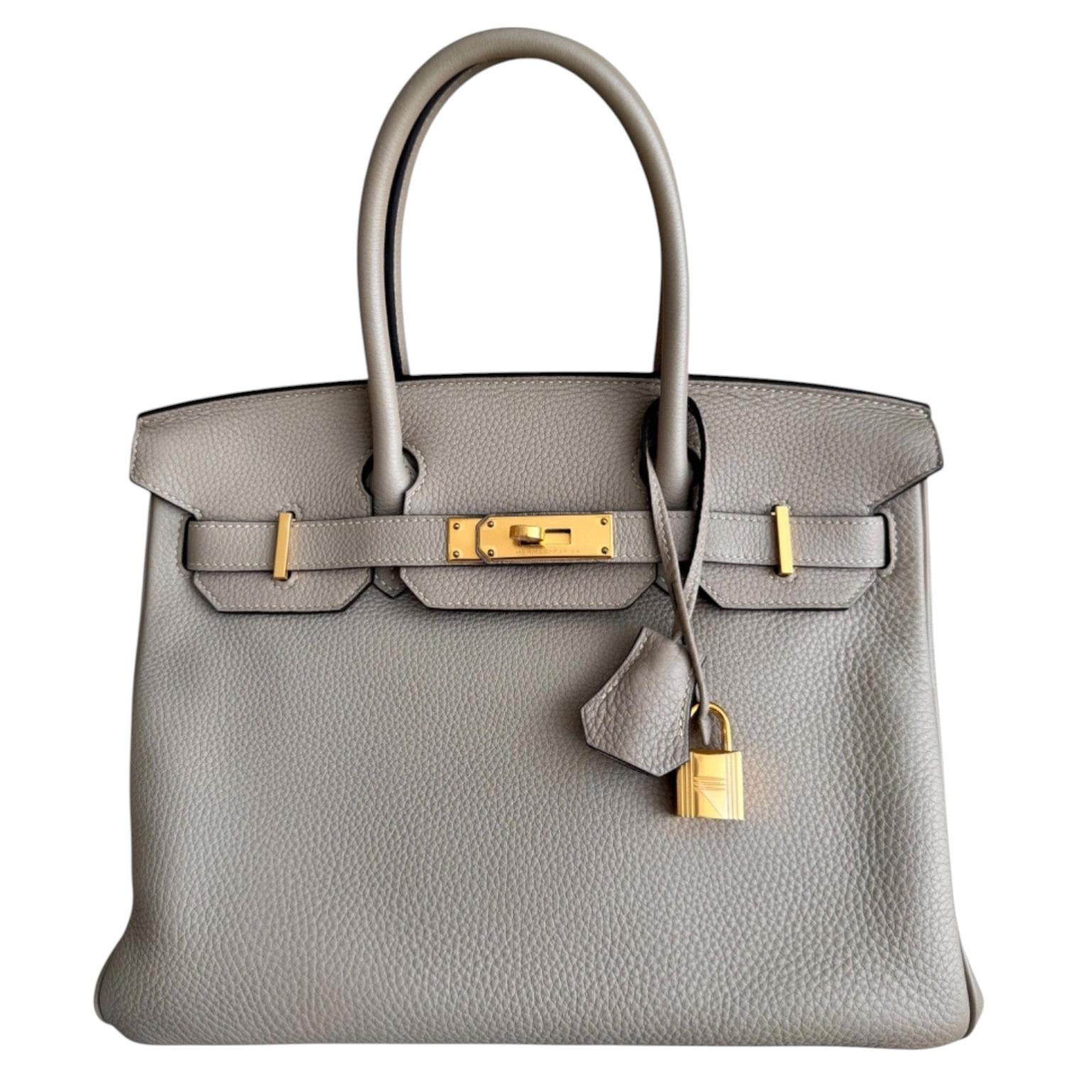 Hermes Birkin 30 „Gris Tourterelle“ – Graue Togo-Leder-Handtasche mit Tragegriff, seltenes Modell