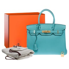 Borsa Hermes Birkin 30 in pelle di vitello Atoll Blue Togo, GHW