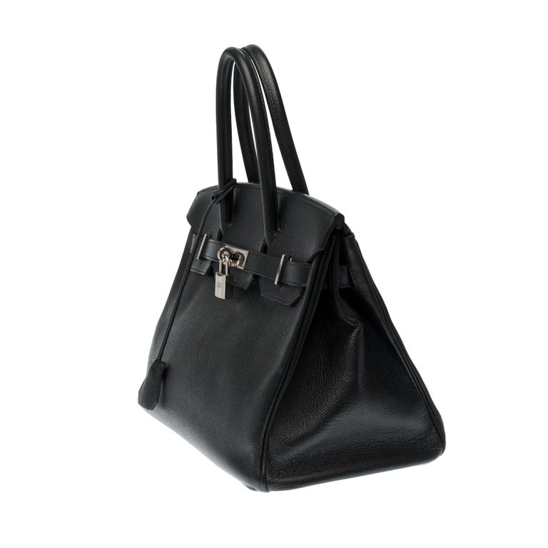 Black Hermès Birkin 30 handbag in black epsom leather and silver Palladium hardware