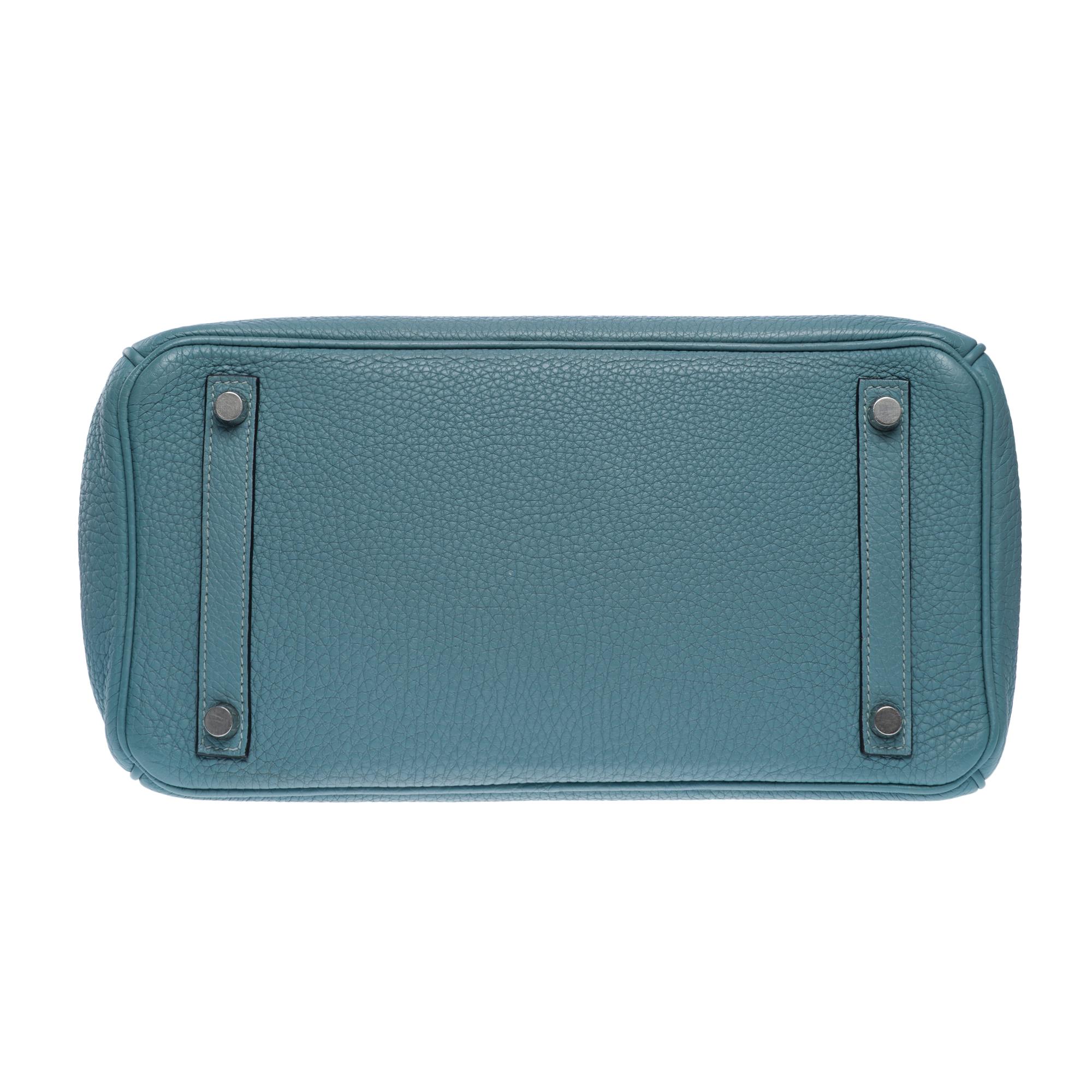 Hermes Birkin 30 handbag in Bleu Ciel Togo calfskin leather, PHW For Sale 6