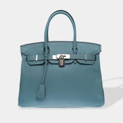 Hermes Birkin 30 handbag in Bleu Ciel Togo calfskin leather, PHW