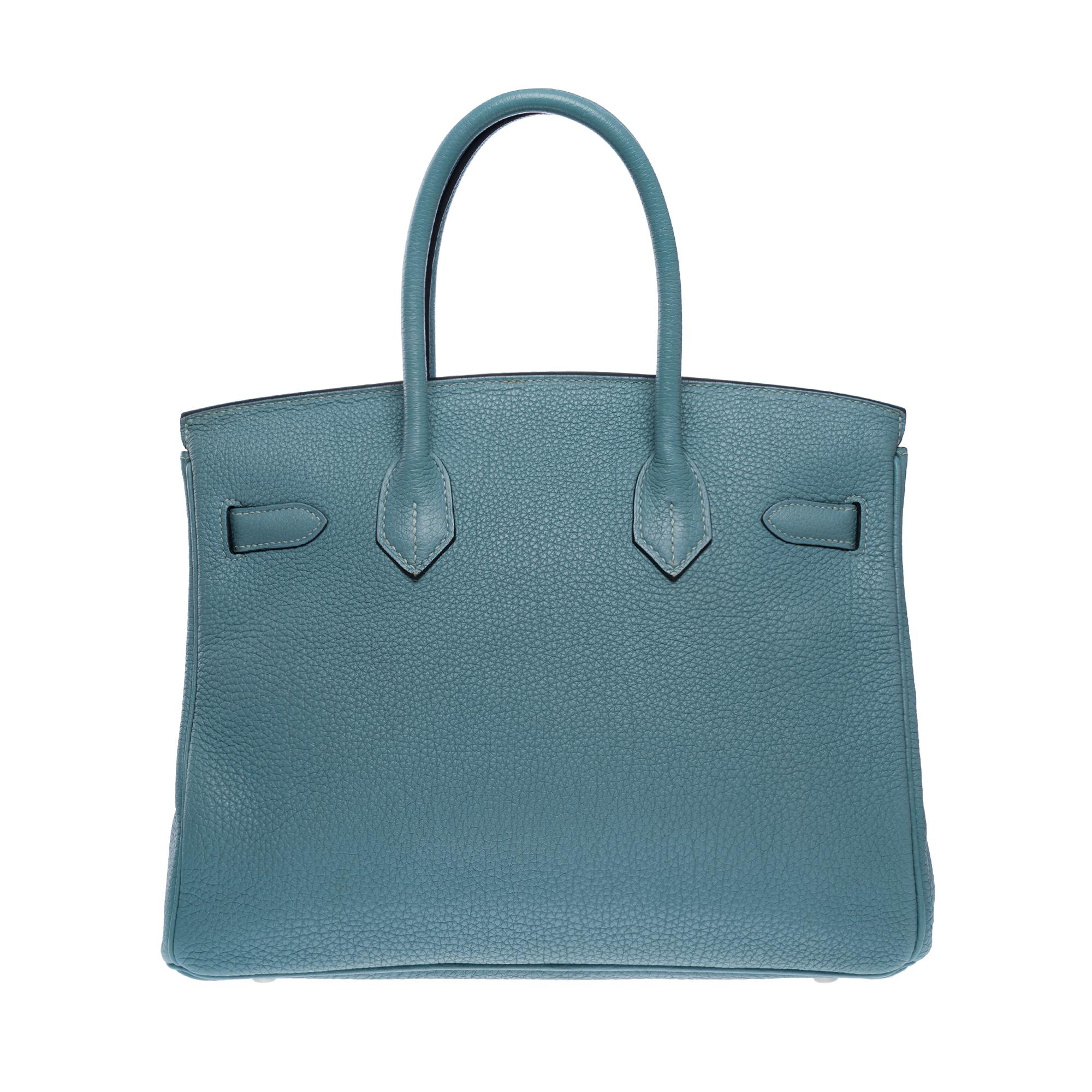 Hermes Birkin 30 handbag in Bleu Ciel Togo calfskin leather, PHW In Excellent Condition For Sale In Paris, IDF
