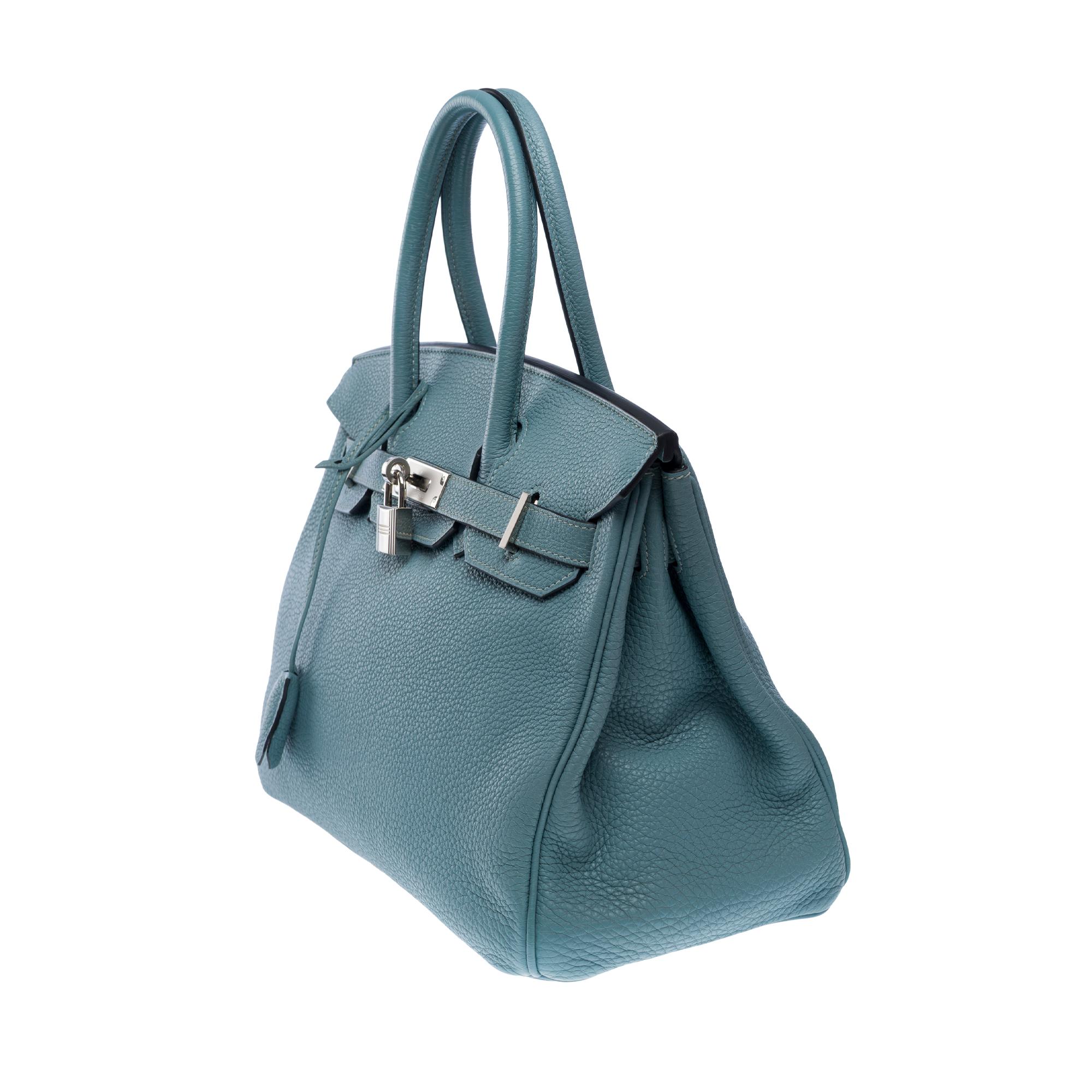 Women's or Men's Hermes Birkin 30 handbag in Bleu Ciel Togo calfskin leather, PHW For Sale