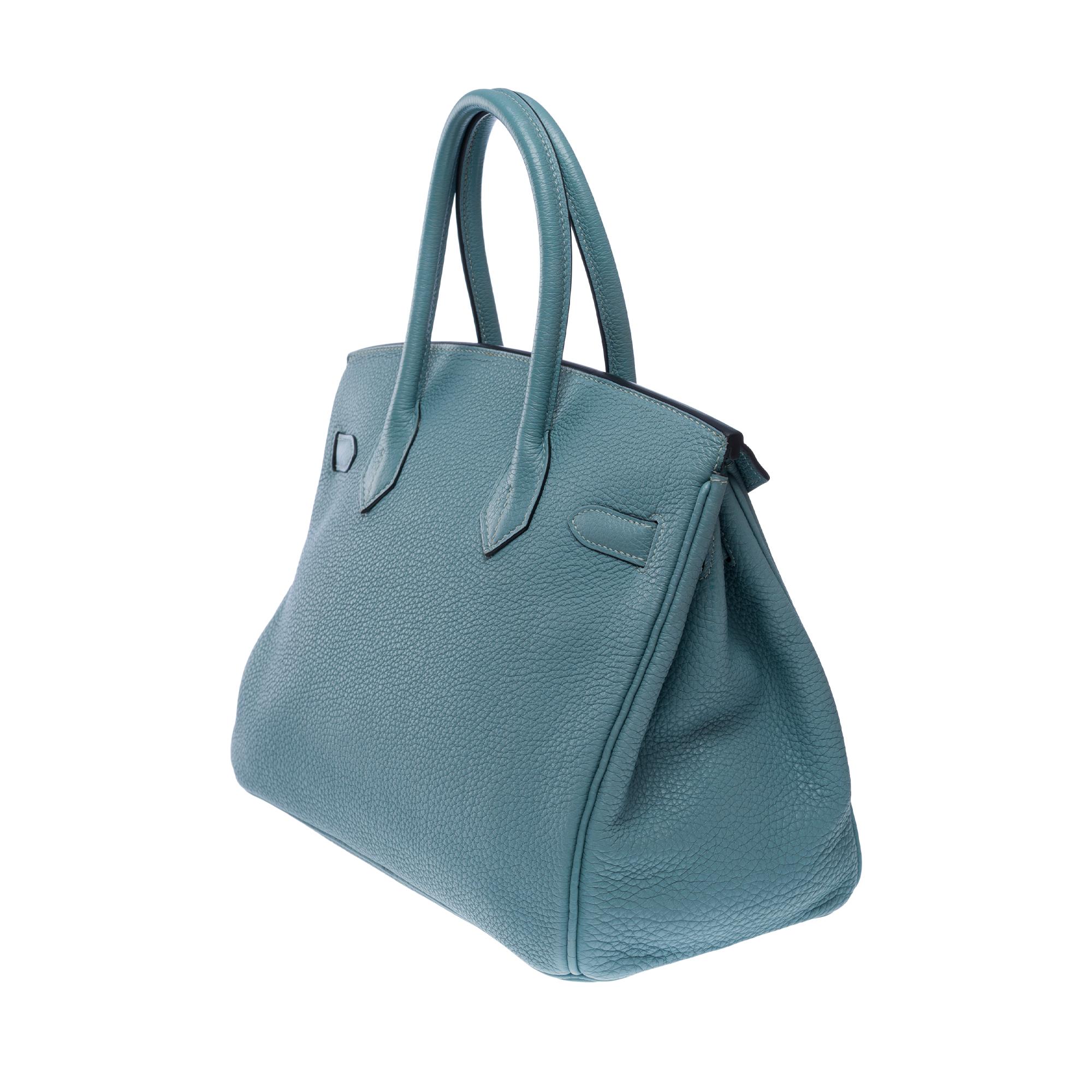 Hermes Birkin 30 handbag in Bleu Ciel Togo calfskin leather, PHW For Sale 1