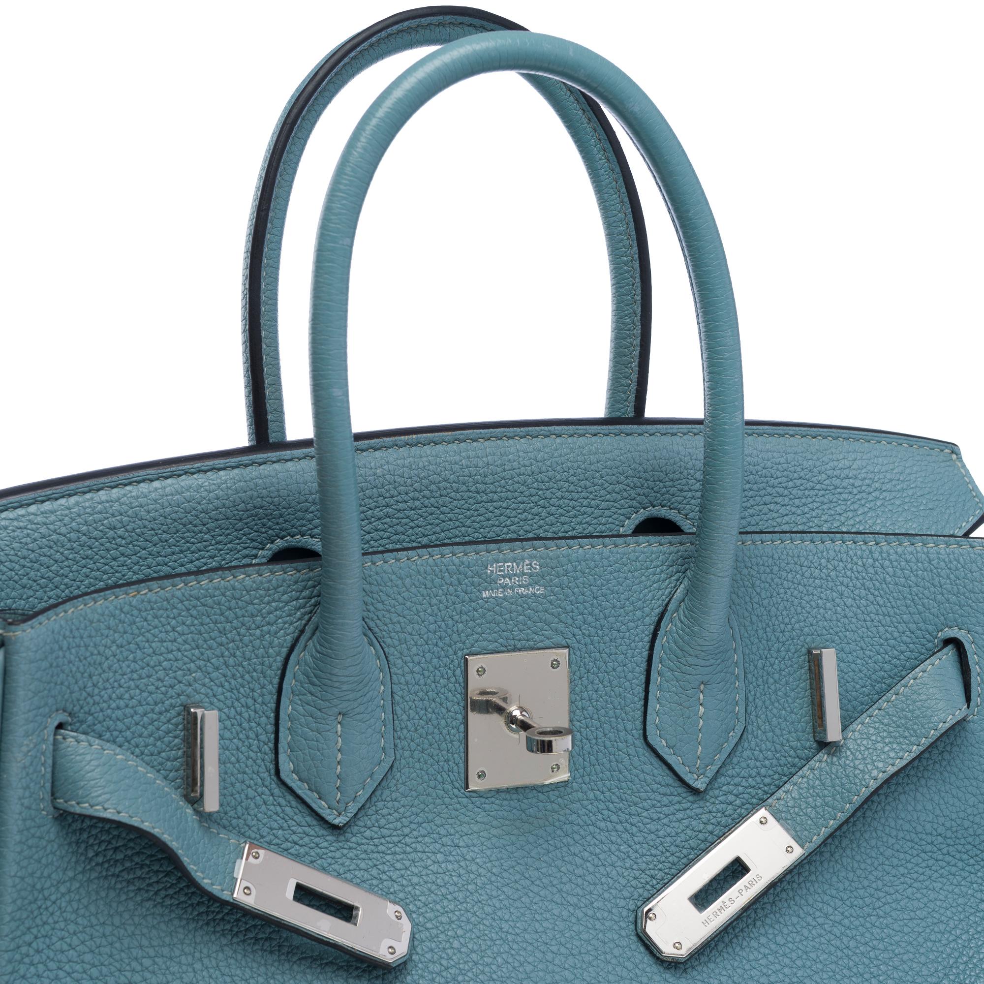 Hermes Birkin 30 handbag in Bleu Ciel Togo calfskin leather, PHW For Sale 2