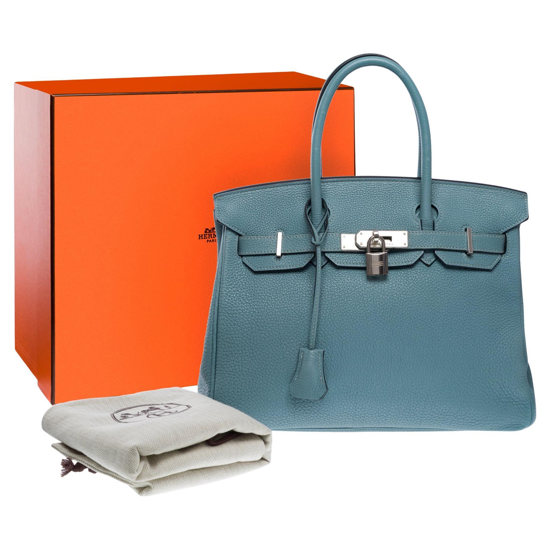 Hermes Birkin 30 handbag in Bleu Ciel Togo calfskin leather, PHW For Sale