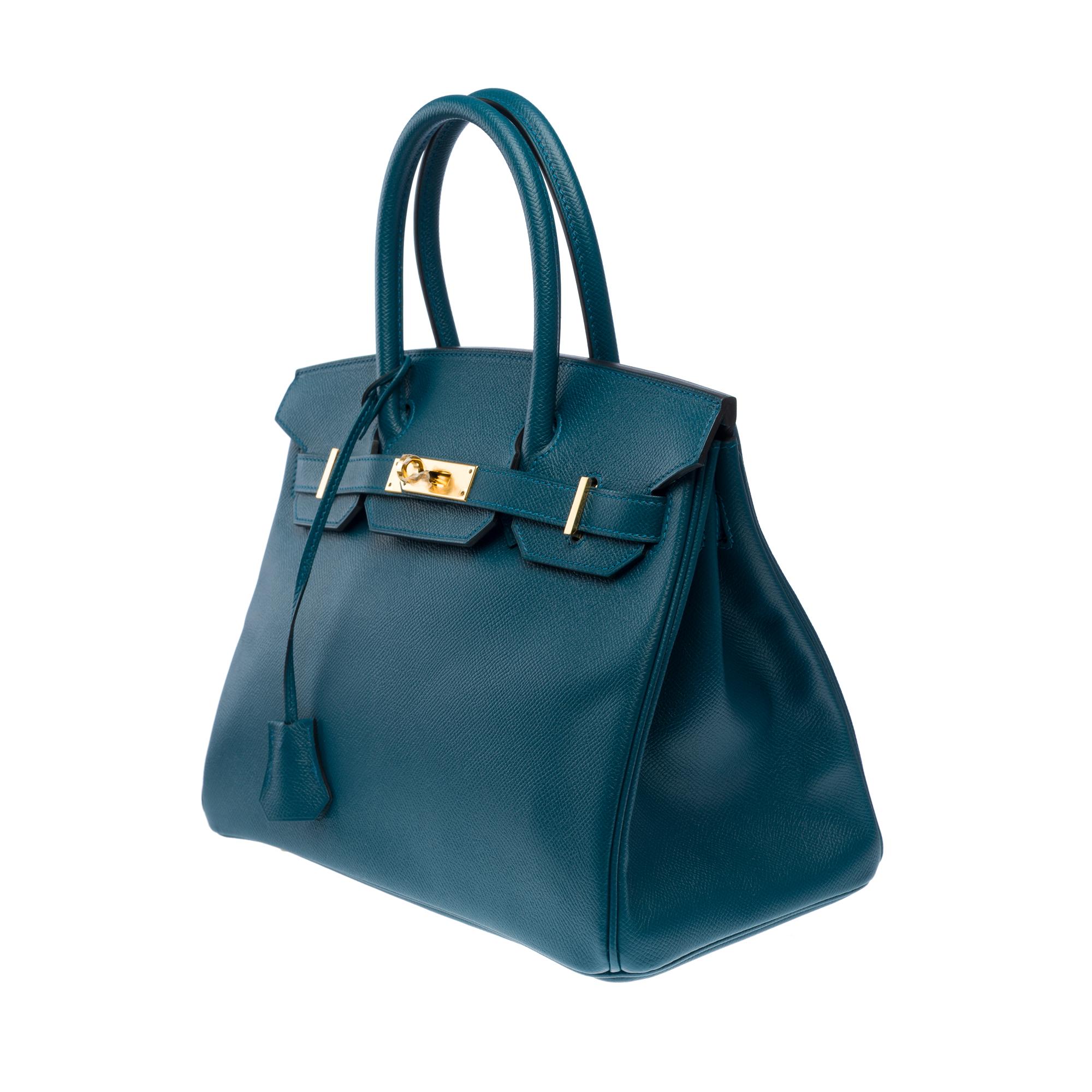 Donna Borsa Hermes Birkin 30 in pelle di vitello Bleu Colvert Epsom, GHW in vendita