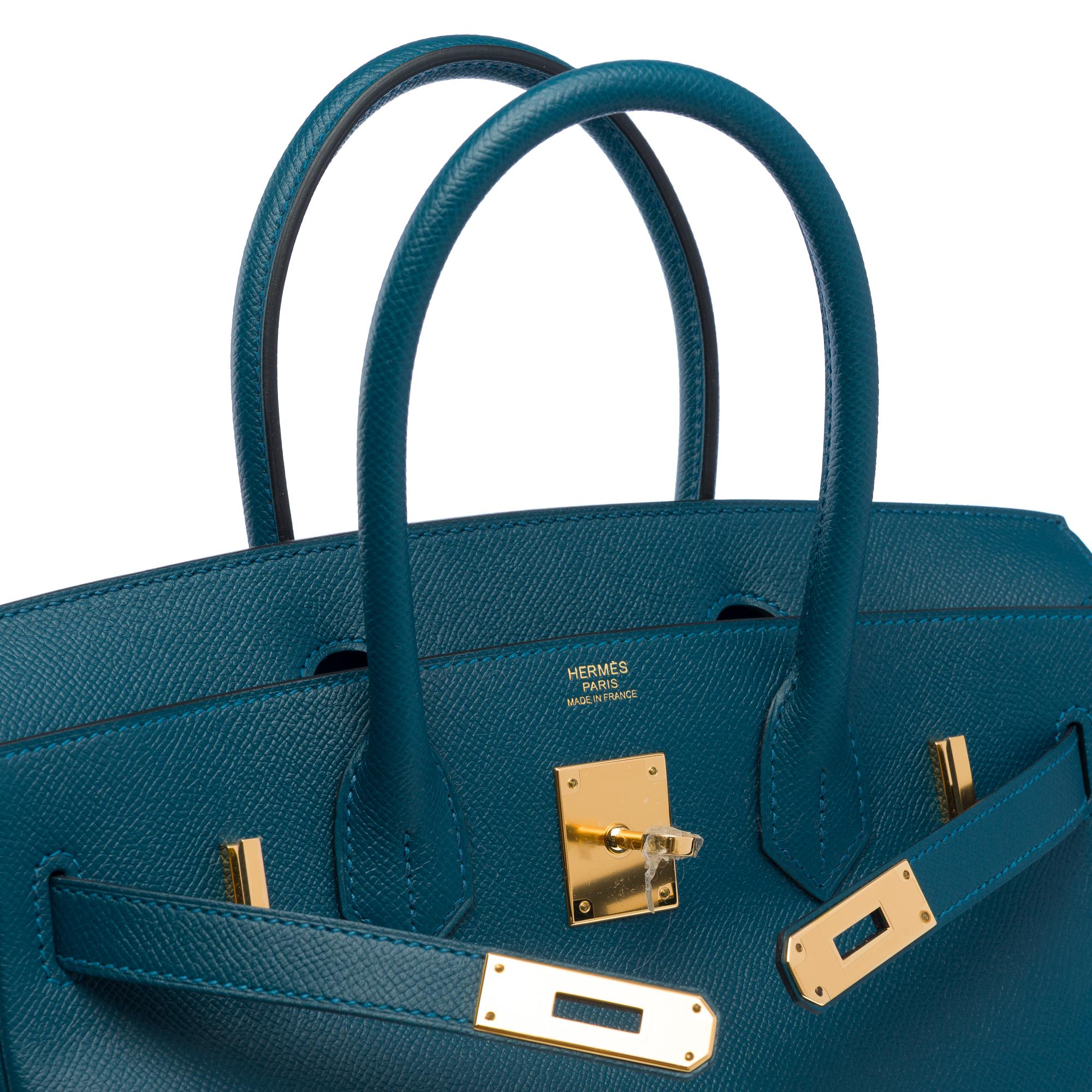 Borsa Hermes Birkin 30 in pelle di vitello Bleu Colvert Epsom, GHW in vendita 2