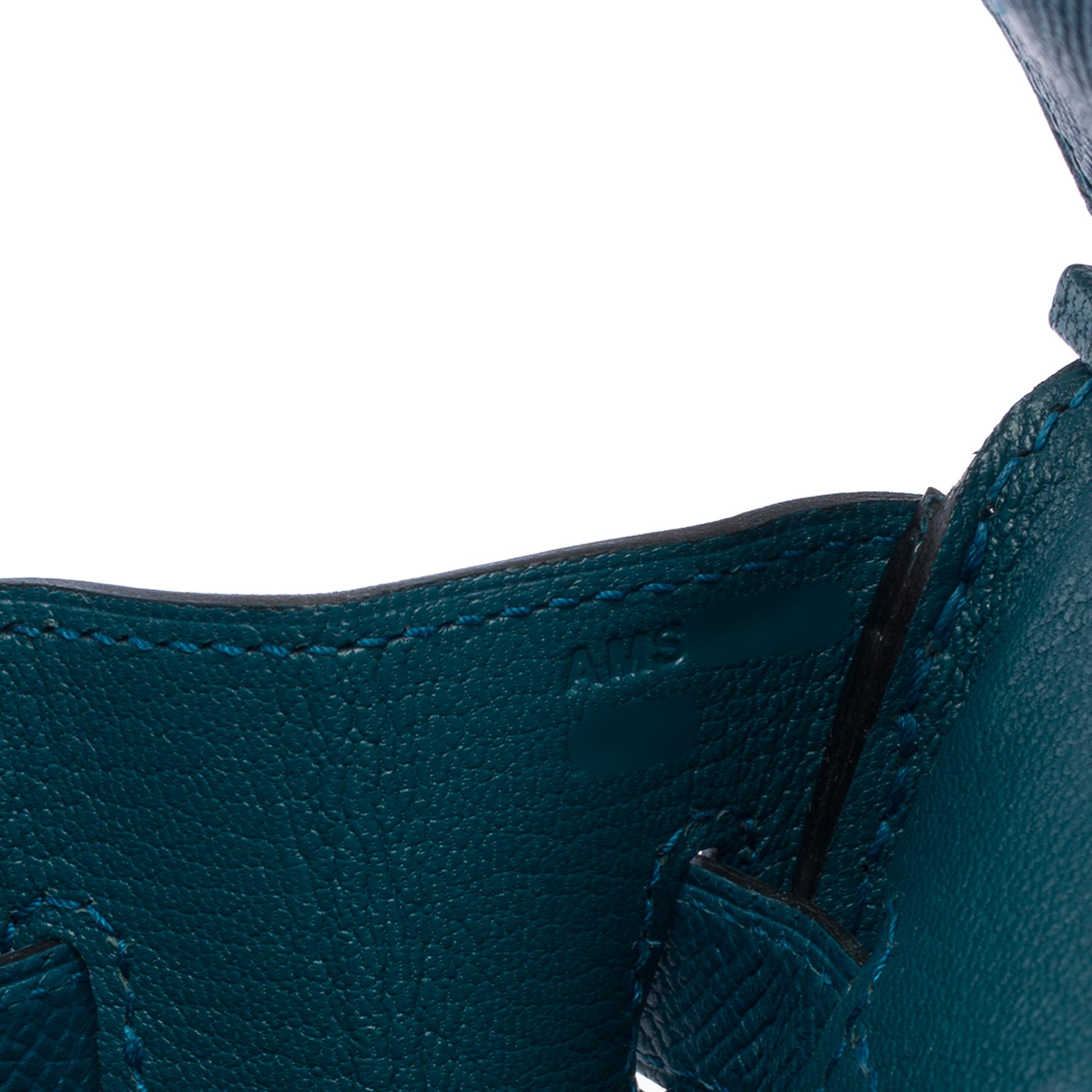 Borsa Hermes Birkin 30 in pelle di vitello Bleu Colvert Epsom, GHW in vendita 3