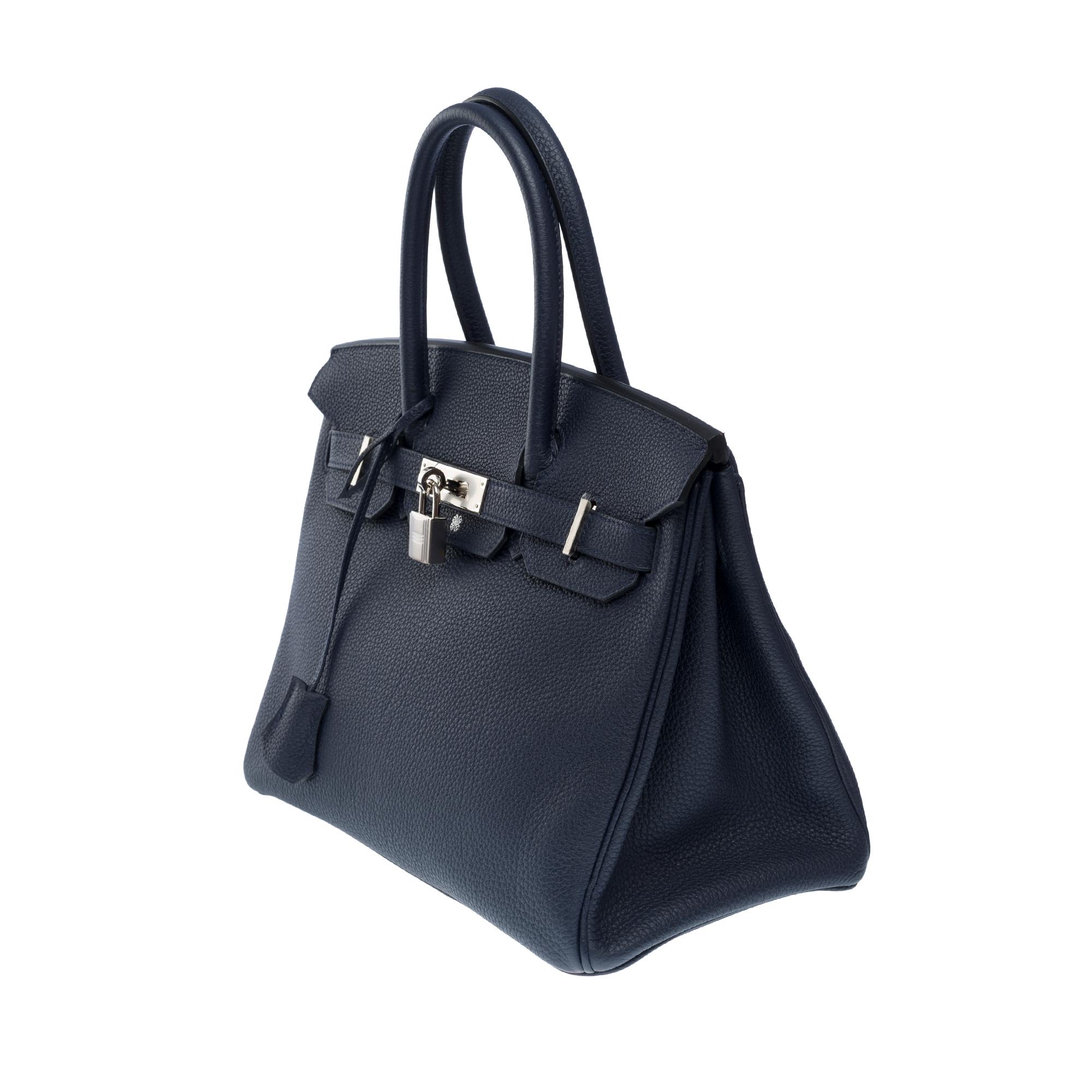 Women's Hermes Birkin 30 handbag in Bleu nuit Togo leather, SHW For Sale