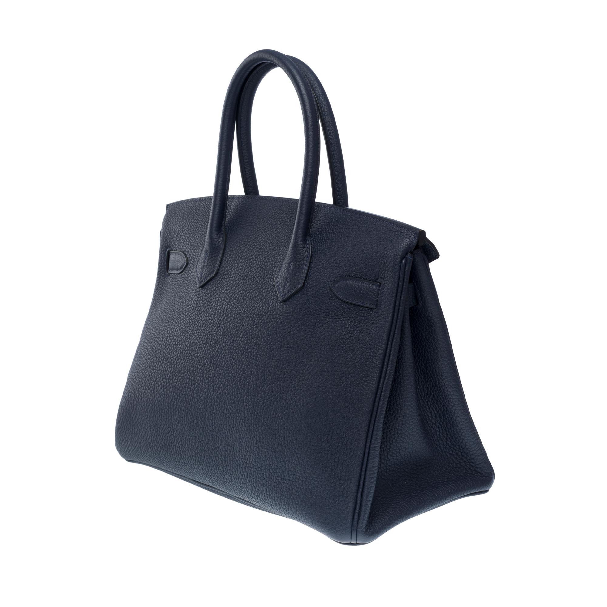Hermes Birkin 30 handbag in Bleu nuit Togo leather, SHW For Sale 1
