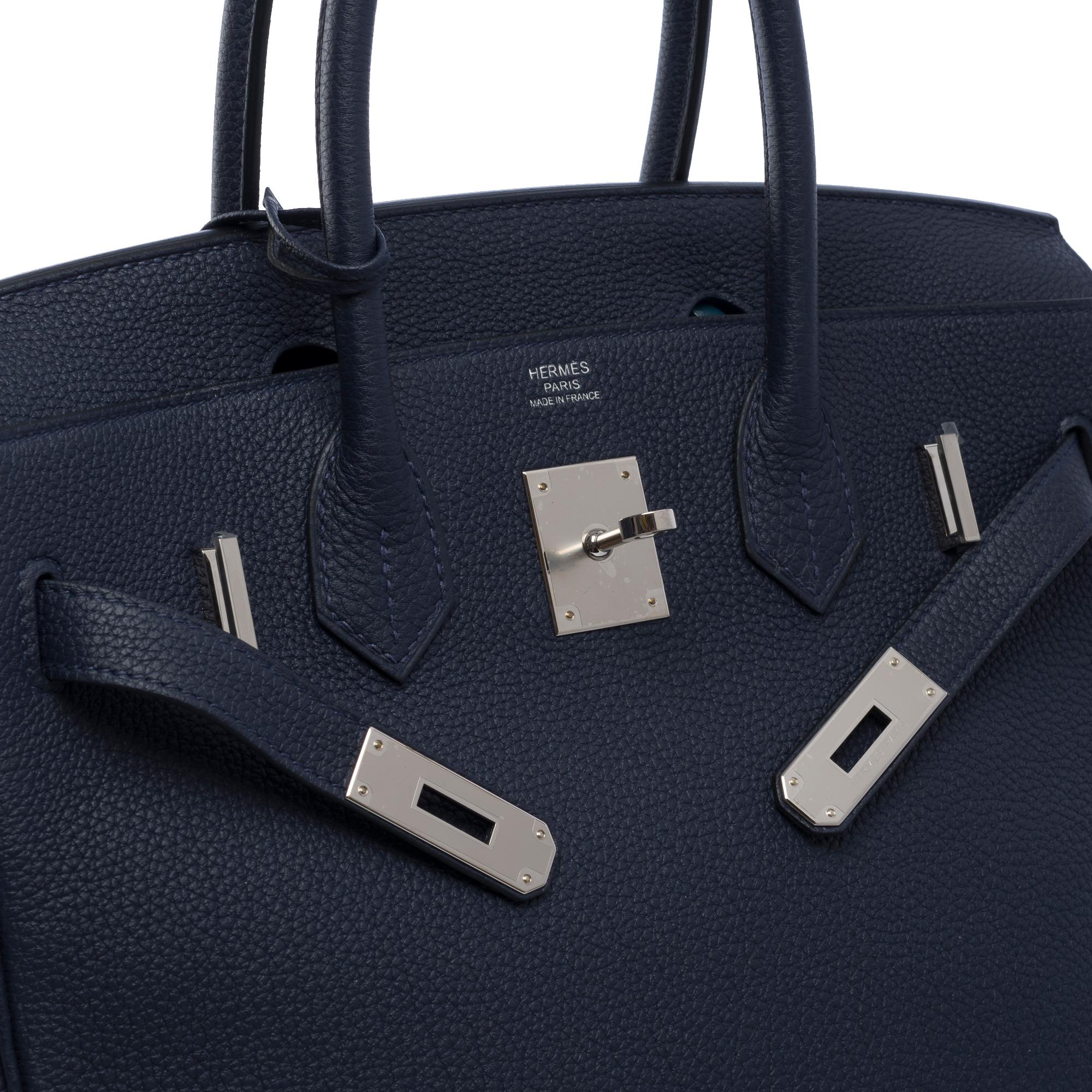 Hermes Birkin 30 handbag in Bleu nuit Togo leather, SHW For Sale 2