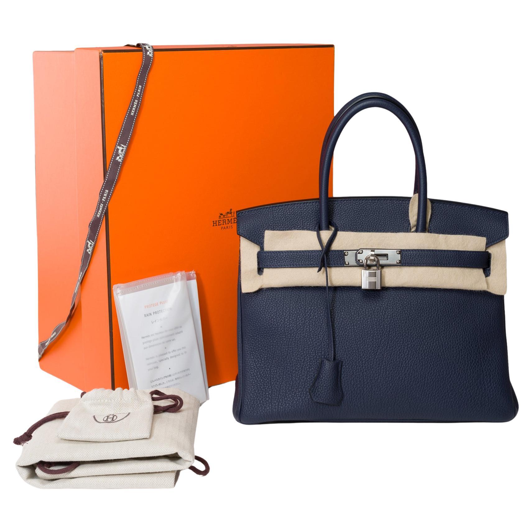 Hermes Birkin 30 handbag in Bleu nuit Togo leather, SHW For Sale