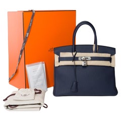 Hermes Birkin 30 handbag in Bleu nuit Togo leather, SHW