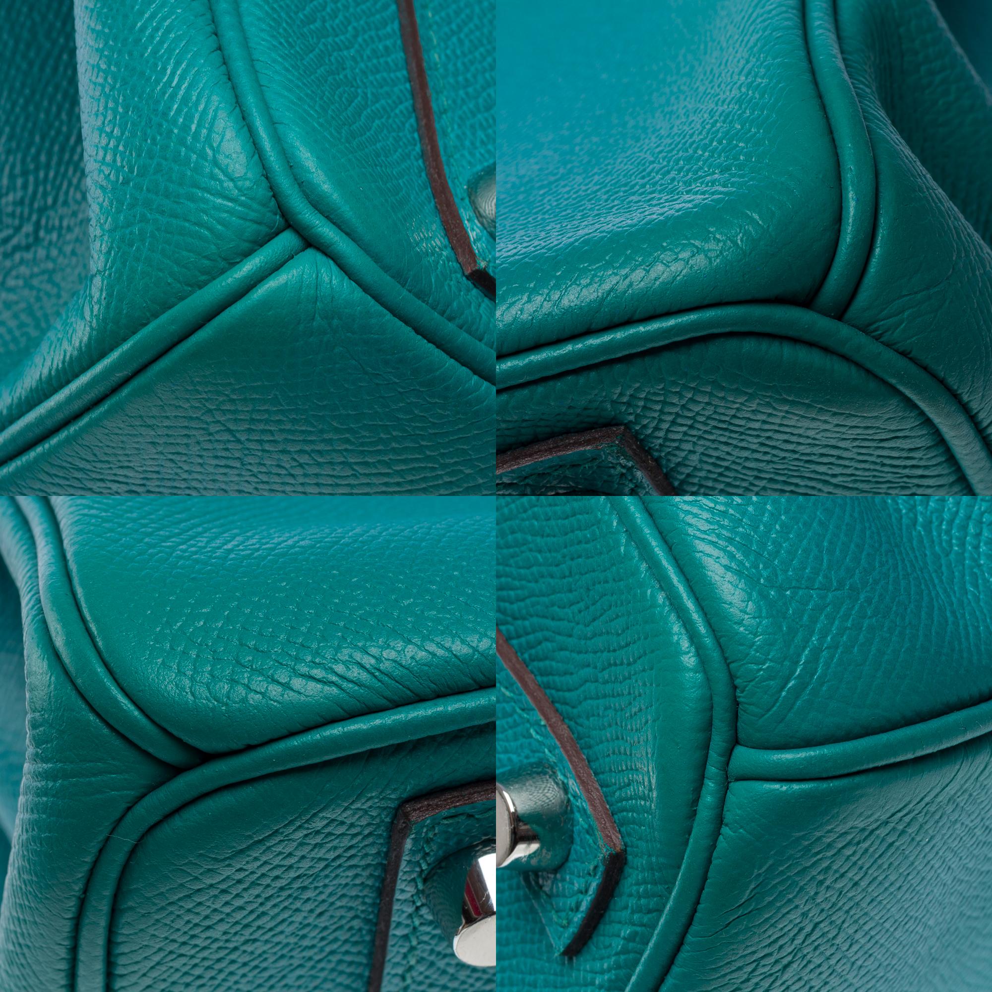 Hermes Birkin 30 handbag in Bleu Paon Epsom Calf leather, PHW For Sale 7