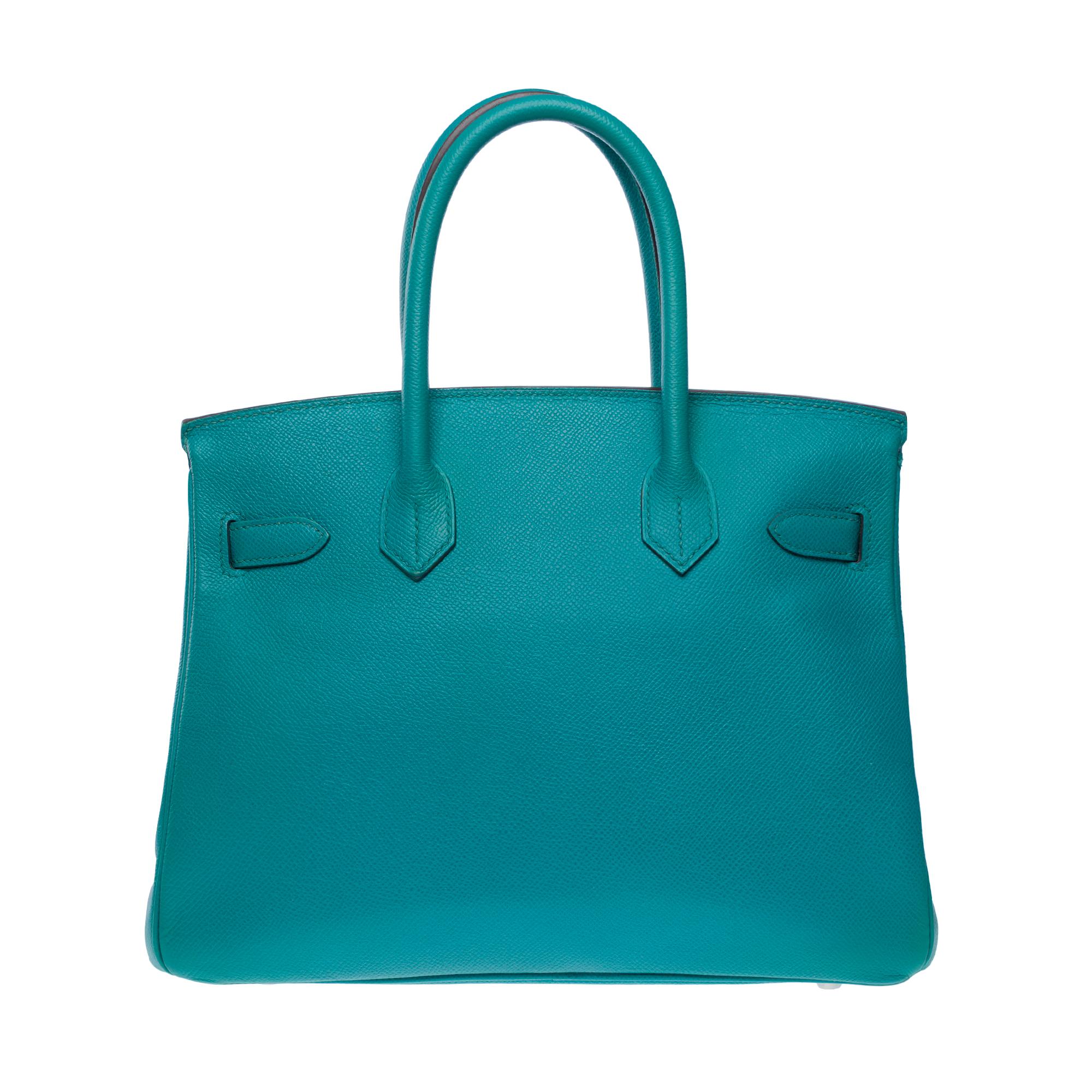 Hermes Birkin 30 handbag in Bleu Paon Epsom Calf leather, PHW In Excellent Condition For Sale In Paris, IDF