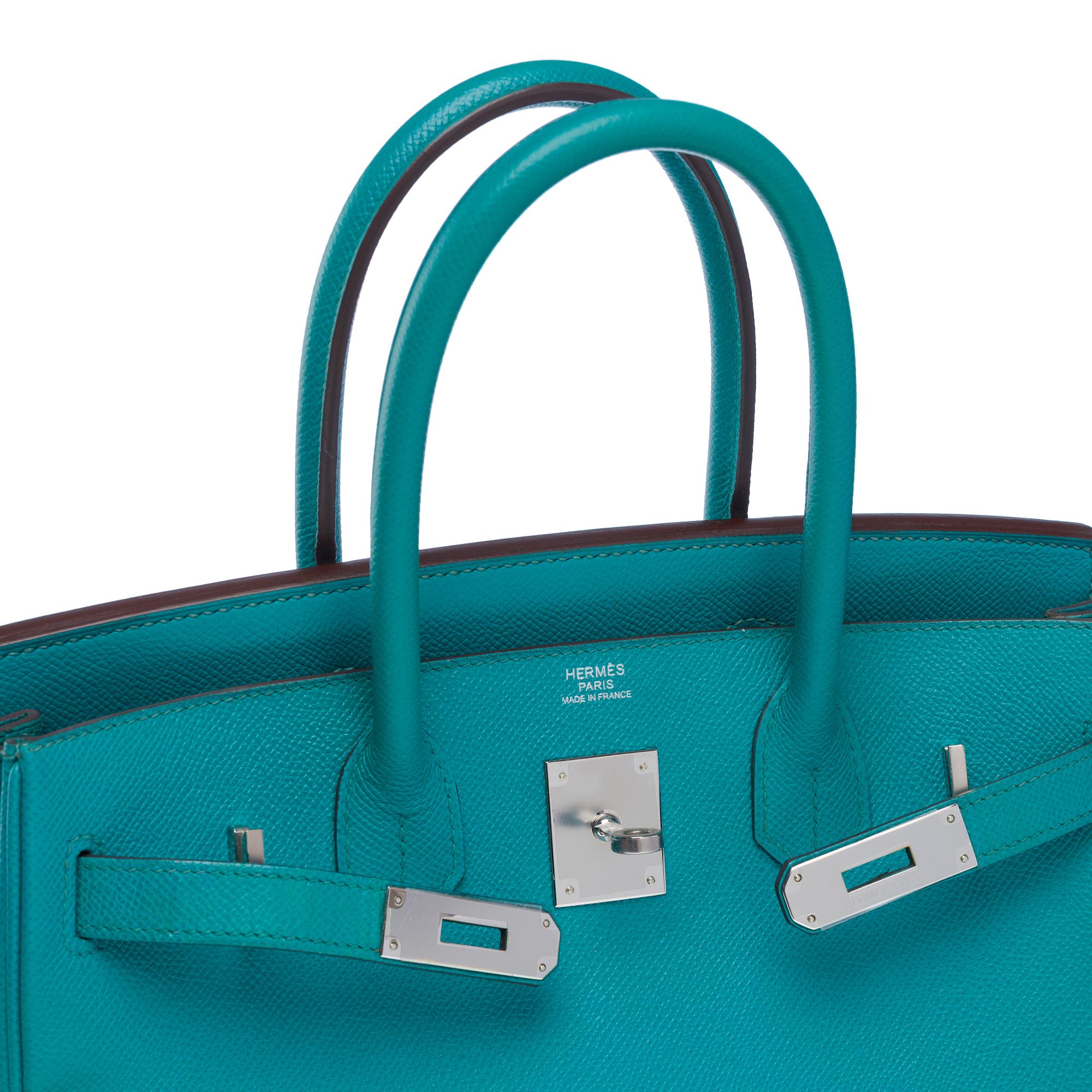 Hermes Birkin 30 handbag in Bleu Paon Epsom Calf leather, PHW For Sale 2