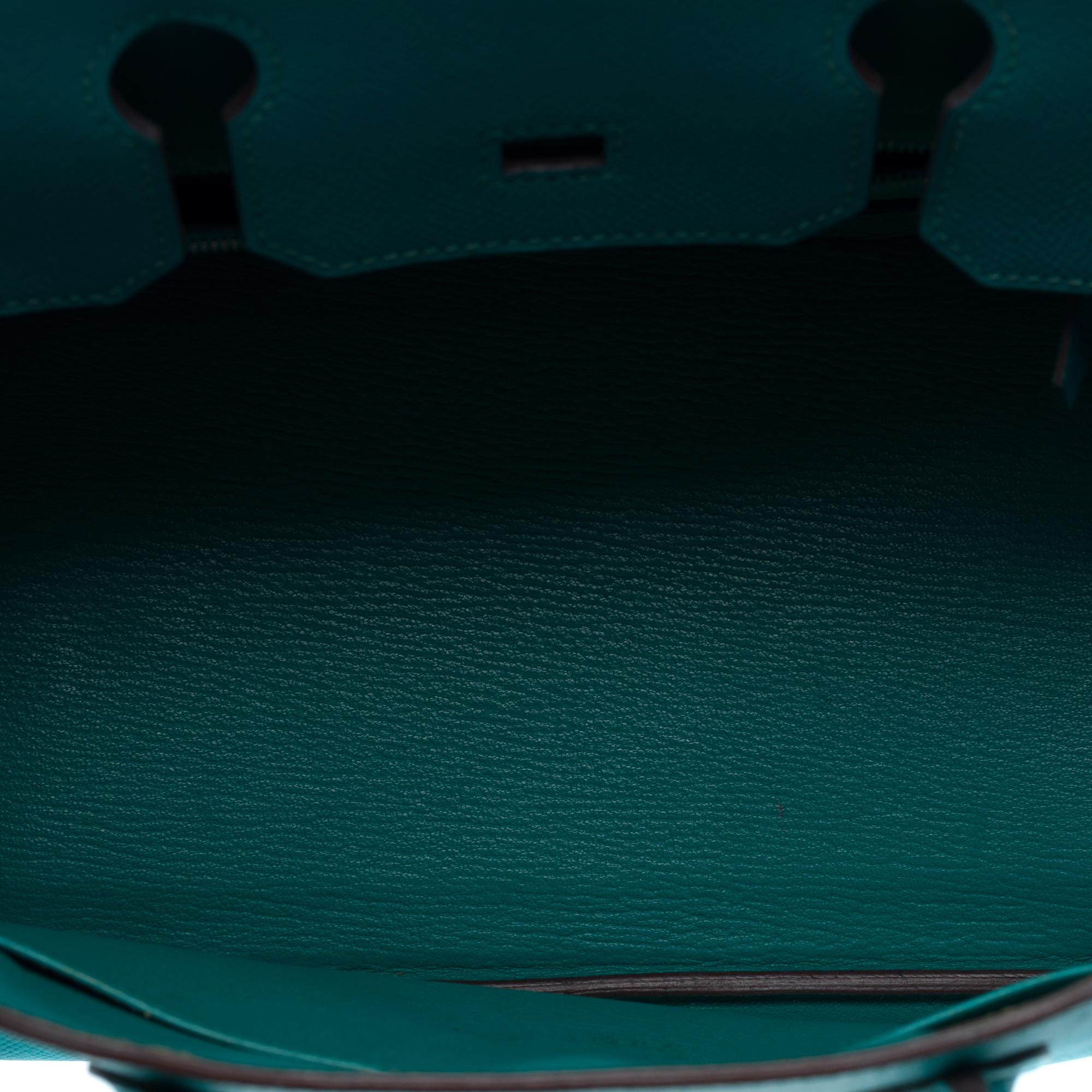 Hermes Birkin 30 handbag in Bleu Paon Epsom Calf leather, PHW For Sale 4