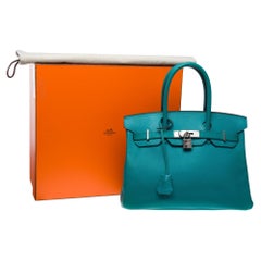 Bolso Hermes Birkin 30 en piel de becerro Bleu Paon Epsom, PHW
