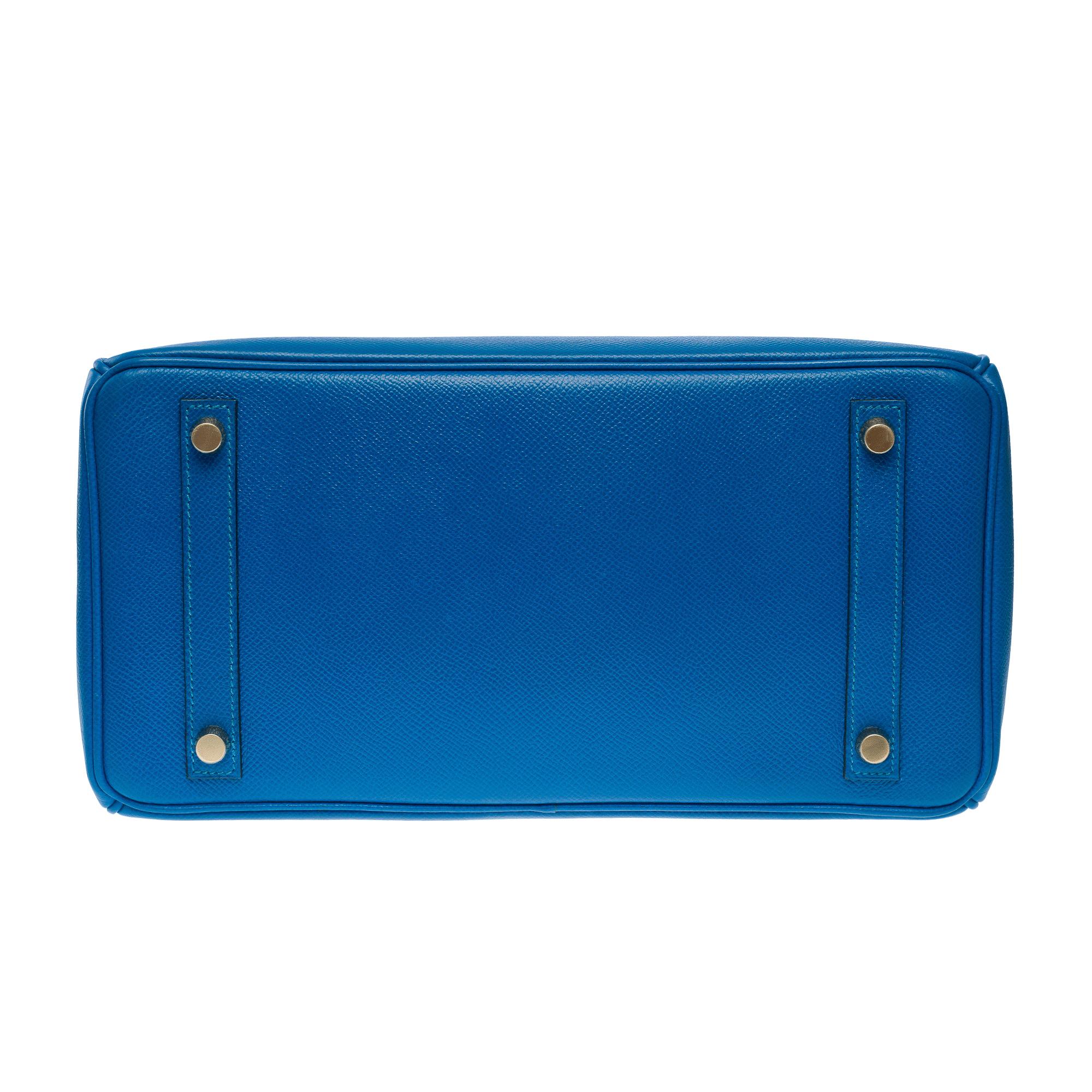 Hermes Birkin 30 handbag in blue Izmir Epsom calf leather, GHW For Sale 7