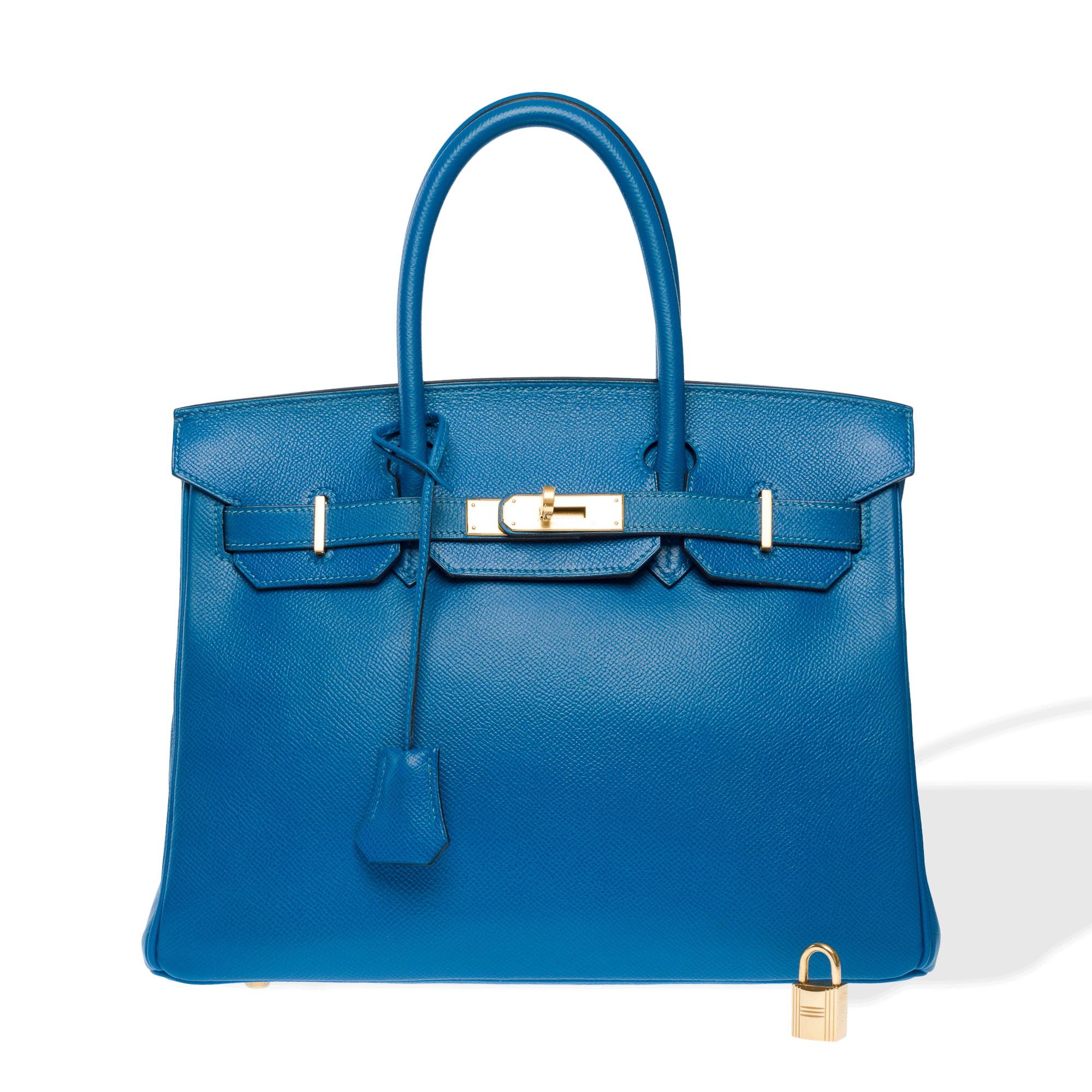 Blue Hermes Birkin 30 handbag in blue Izmir Epsom calf leather, GHW For Sale