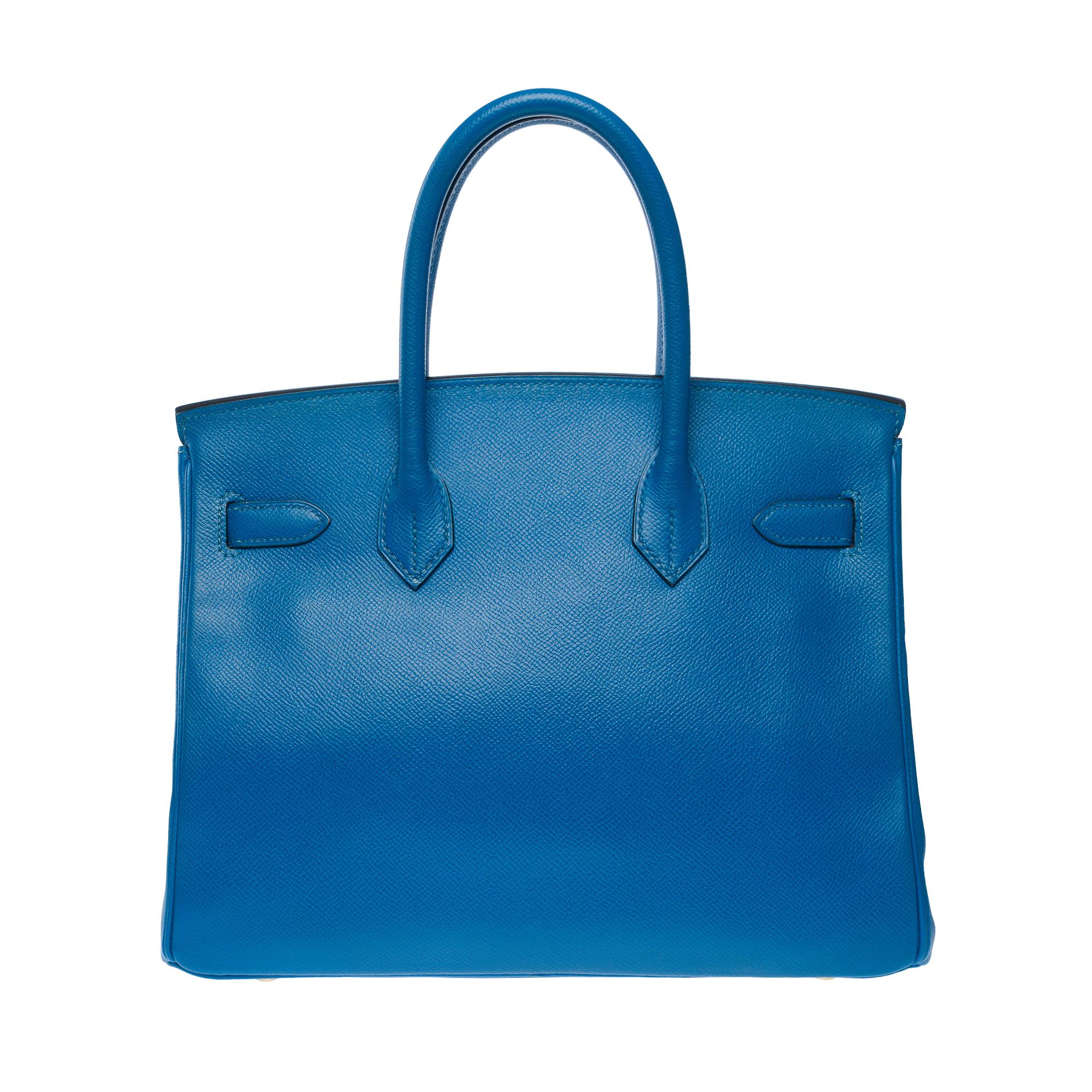Women's or Men's Hermes Birkin 30 handbag in blue Izmir Epsom calf leather, GHW For Sale