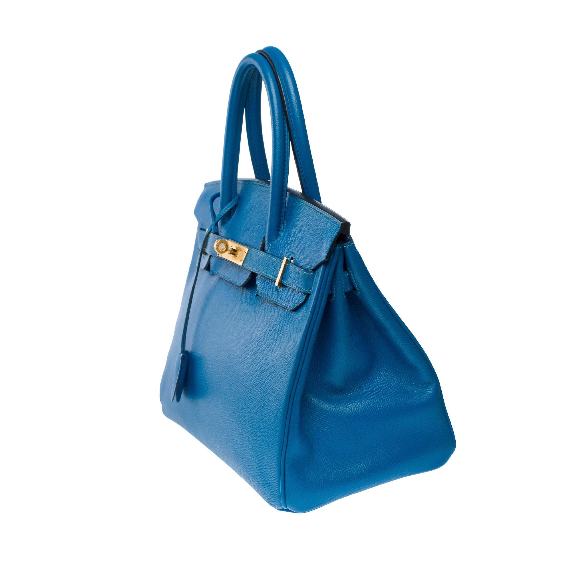Hermes Birkin 30 handbag in blue Izmir Epsom calf leather, GHW For Sale 1