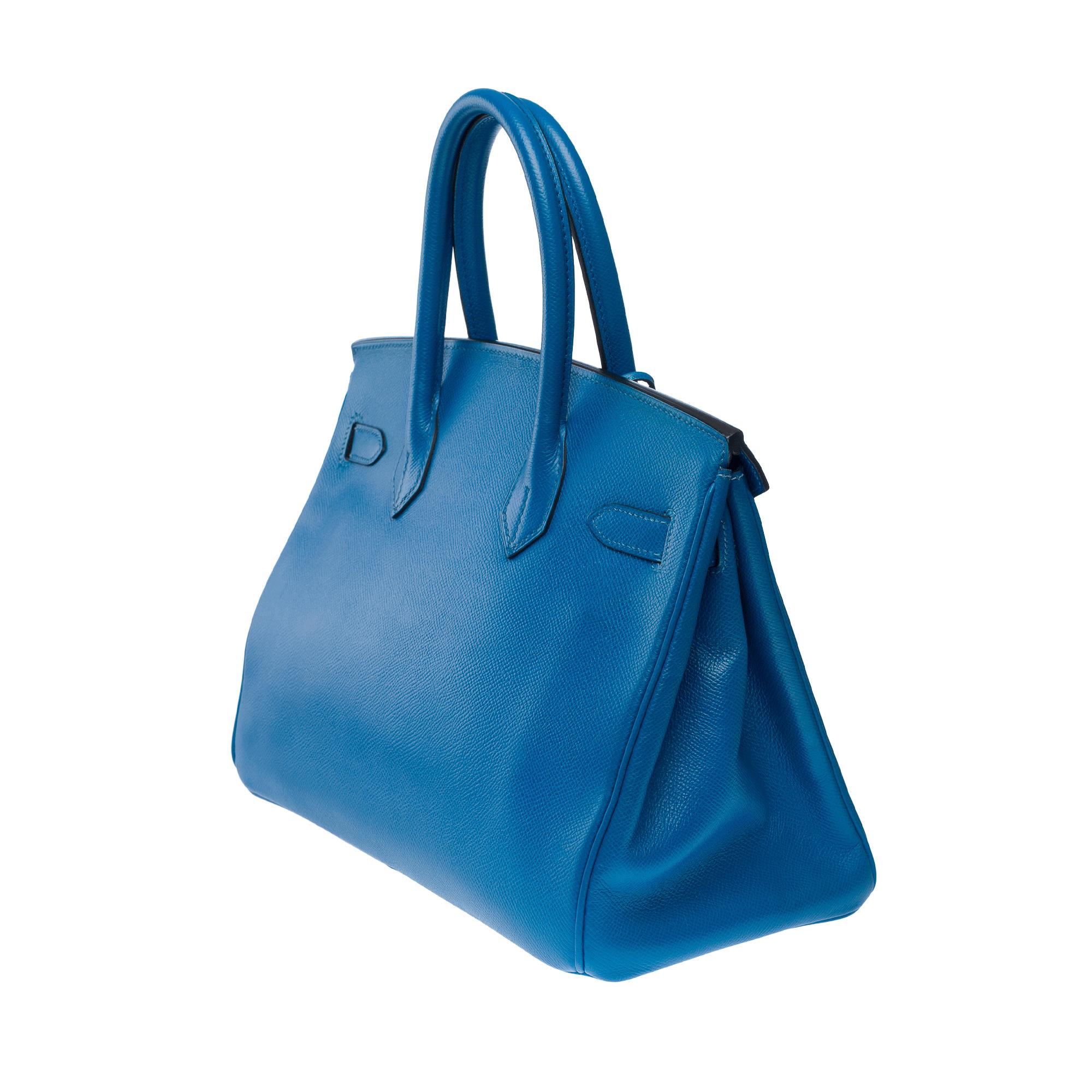 Hermes Birkin 30 handbag in blue Izmir Epsom calf leather, GHW For Sale 2