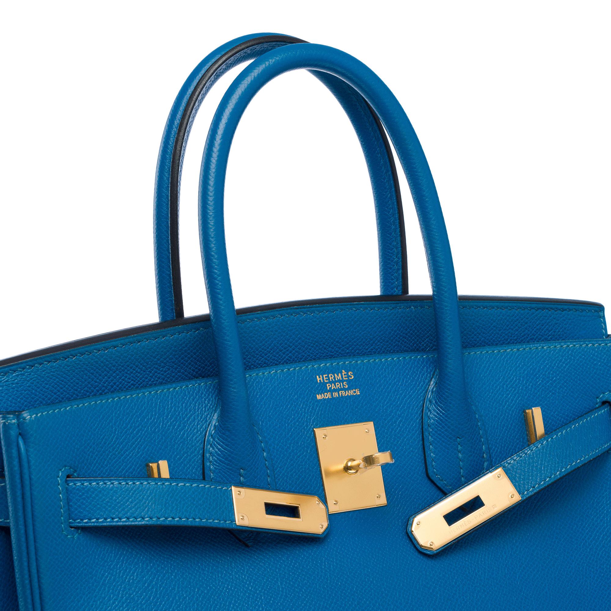 Hermes Birkin 30 handbag in blue Izmir Epsom calf leather, GHW For Sale 3